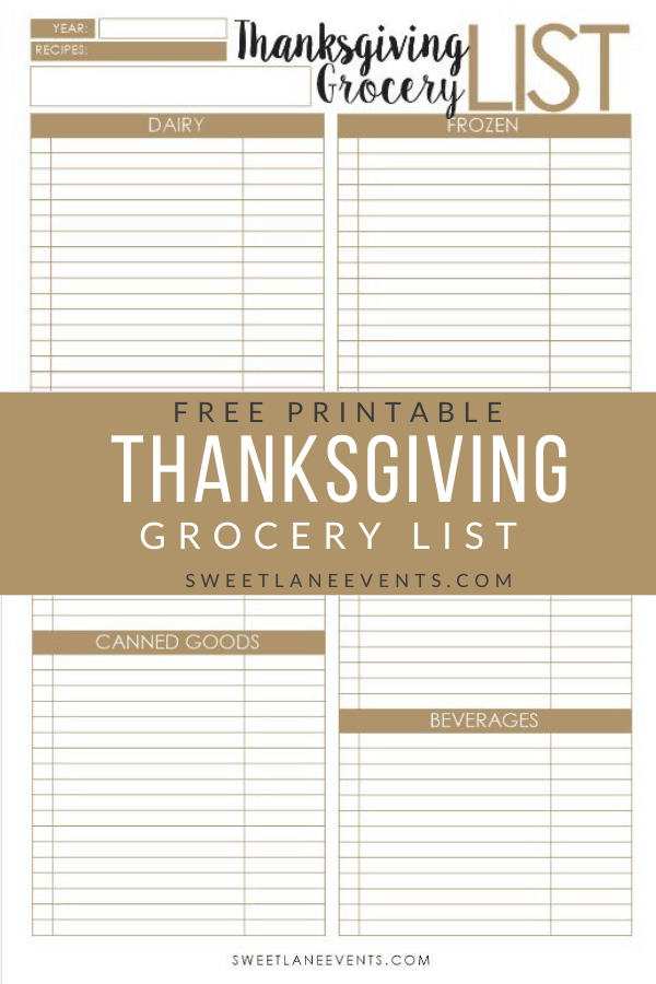 Thanksgiving Planning Grocery List Sweet Lane Events